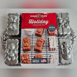 Nordic Ware Holiday Mini Loaves Pan Christmas Snowman Santa Tree Candy Cane